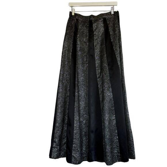 Vintage Black & Silver Metallic Maxi Skirt | Evening Formal Gown Skirt Y2K Glam - Picture 1 of 4